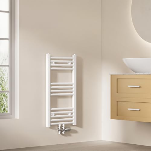 EMKE Badheizkörper Gerade 75x40 cm - Handtuchheizkörper mit Mittelanschluss, Effizienter Handtuchwärmer Handtuchtrockner Handtuch Heizkörper Bad, Weiß, 244W