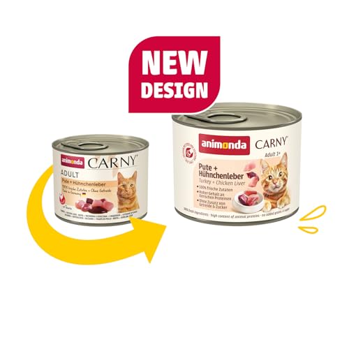 animonda Carny Katzen Nassfutter Pute + Hühnchenleber (6 x 200g), getreidefreies Katzen Nassfutter ohne Zucker, mit frischen fleischigen Zutaten