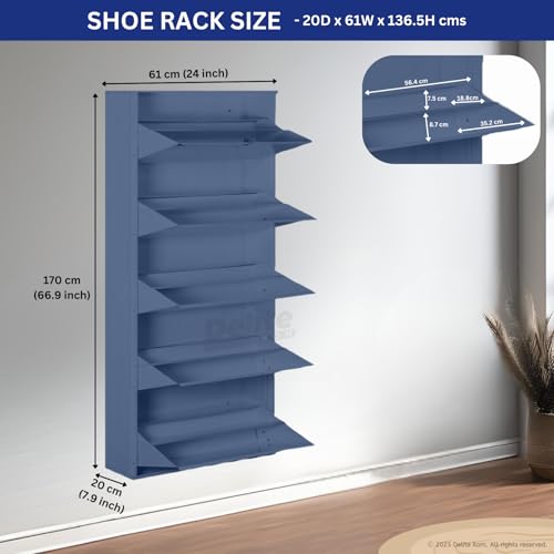 Image of DELITE KOM 24 inch Wide, 10 Shelf Metal Shoe Rack Wall Mounted for Home with Central Lock Holds Upto 30 Shoes or 50 Slippers Pair | Double Decker, 1 Yr Warranty, (67x24x8, Graphite Grey) DIY, Space Saver