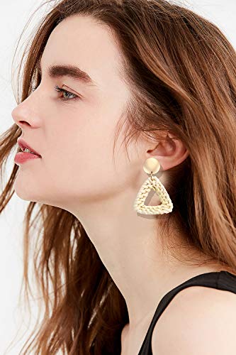 Lpon Rattan Earrings For Women Girls Handmade Lightweight Wicker Straw Stud Earrings Statement Weaving Braid Drop Dangle Earring (Triangle) #TOP1