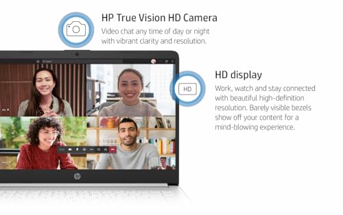 Image of HP 14 inch HD Student Business Laptop, Intel Quad-Core N4120, 16GB RAM, 128GB Storage, (64GB eMMC+64GB SD Card), 1 Year Office 365, Slim Design, Webcam, HDMI, Bluetooth, WiFi, Win 11 S, White