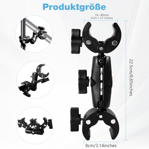 Valyrane Schirmhalter für Rollator, Regenschirm und Kamera – Universelle Halterung mit 6,35 mm Adapter, 38 mm Klemmweite, für Rollator, Kinderwagen und Fahrradlenker