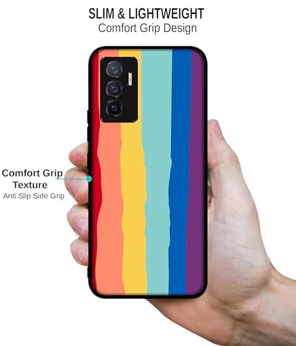Image of Rainbow Design Premium 2D Printed Metal Back Case Cover for Vivo V23E 5G / Y75 4G