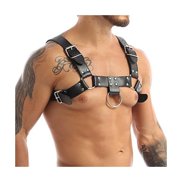 Agoky Herren Verstellbarer PU Leder Body Brust Harness Punk Gothic sexy Sklave Bandage Kostüme Party Klub Outfits – Bild 3