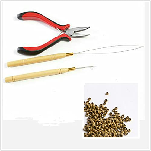 3pcs Hair Extensions Tool kits 1Pc Pliers 2Pcs Pulling Hook Loop Needle 200Pcs Micro Nano Rings for Link Hair and Feather Hair Extensions For Professional Hair Extensions Removers (#8 Dark Blonde)