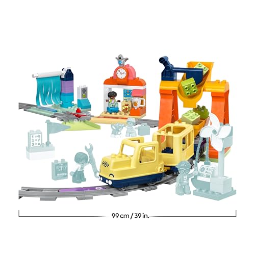 LEGO Duplo Le Grand Train Communautaire Interactif - Jouet Éducatif pour Garçon ou Fille dès 3 Ans - Locomotive Push&Go avec Sons & Lumières - 16 Rails & 4 Figurines - Idée de Cadeau 1er Âge 10428