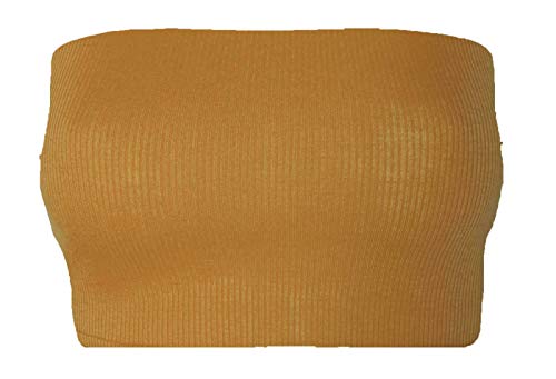 Re Tech UK Haut Bandeau/Crop Top - pour Femme - sans Bretelles/élastiqué - Sexy - Couleur Unie - Côtelé - Jaune Moutarde - S/M EU 36-38