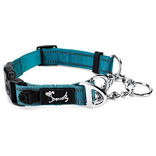 PETTOM Collare Cane, Semistrozzo per Cani Grandi e Piccoli, Collare Strozzo Cane Riflettente Regolabile per Camminare e Allenarsi (L, Blu)