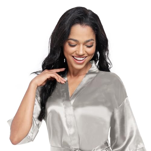 Image of Women's Short Satin Robes Lightweight Silky V-Neck Sleepwear Wedding Bridal Party Bride Bridesmaid Bathrobes