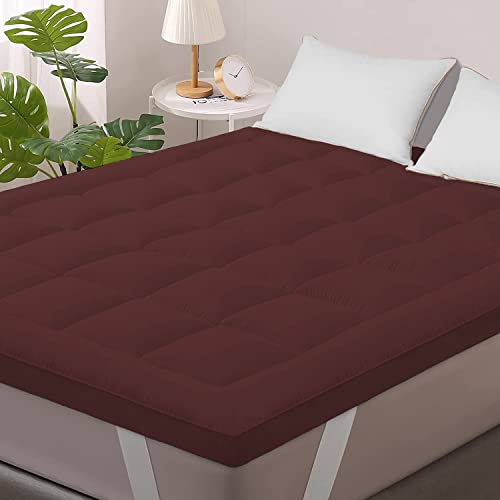 Image of 1200GSM Hollow Fibre Mattress Padding /Topper Maroon for Single Bed-36 Inch X 78 Inch