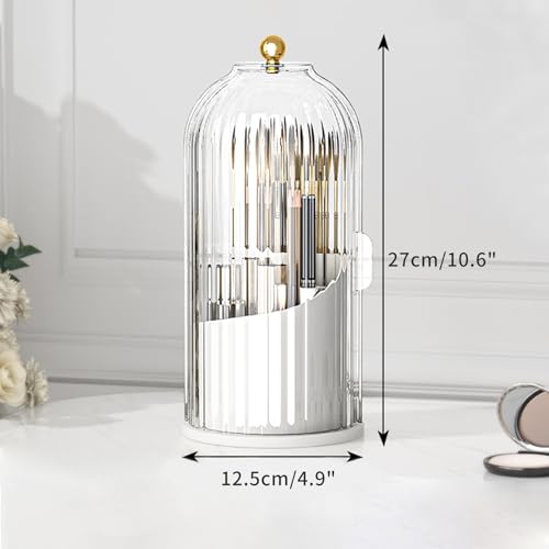 Sliding Opening Cosmetic Make-Up Organiser, 360 Rotating Make Up Brush Holder Storage with Clear Dustproof Lid, Makeup Brushes Holder Organizers,Make-Up Brush Container Case for Dressing Table,Vanity - Image 3