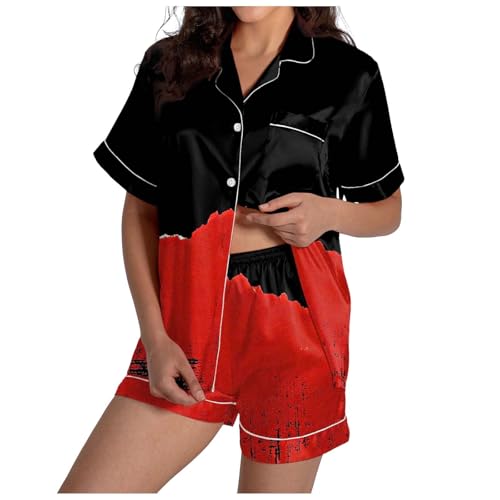 Trajes de dos piezas para mujer Conjunto de pantalones cortos de manga corta con cuello en V Pantalones Mujer Rojo Pantalones Cortos Mujer Deporte Anchos