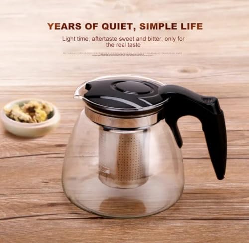 Image of Glass Tea Pot with Stainless Steel Infuser|1000 ml Transparent Glass Kettle for Loose Leaf Tea, Herbal & Black Tea|Easy Pour Handle|Elegant Design for Home /Office (Black) (Yorotez Kettle)