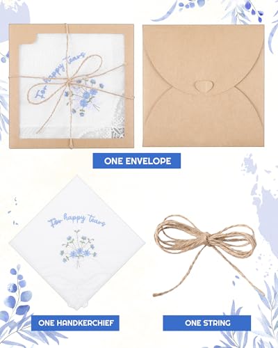 Image of Kinlop 6 /12 Pack Embroidered Wedding Happy Tears Handkerchiefs, 11 inchx11 inch Lace Handkerchiefs, Something Blue Gift for Bride
