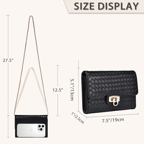 Women's Woven Leather Small Crossbody Bag - Small Flap Cell phone purse with Adjustable Gold Chain Strap for Day & Night2