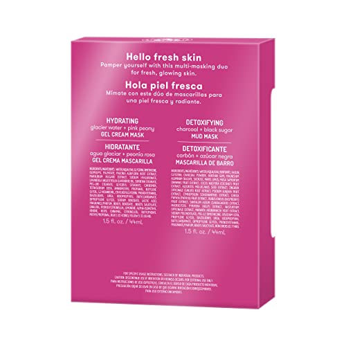 Freeman Limited Edition Glacier Water Pink Peony Cream Gel Facial Mask & Charcoal Black Sugar Mud Facial Mask, Hydrating & Detoxifying Skincare Masks, Gift Set, 2 Count, 1.5 Fl.oz./44 Ml Tubes #TOP6