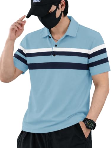Image of Noble Monk Men's Striped Polo Neck Half Sleeve Casual T-Shirt with Regular Fit