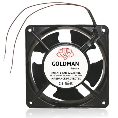 GOLDMAN SERVICE - Ventilador fan axial para cassette de chimeneas insertable alta temperatura de aspas metálicas universal. 120x120x38 mm