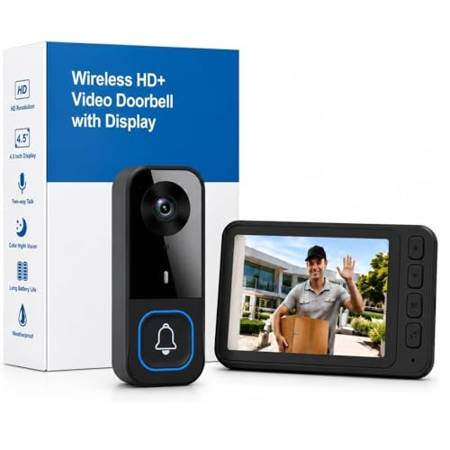 TKMARS Visiophone sans Fil avec Grand Écran IPS 4.5 Pouces, sans WiFi ni Application ni Abonnement, Sonnette sans Fil avec Camera 2.4GHz, Interphone Audio...