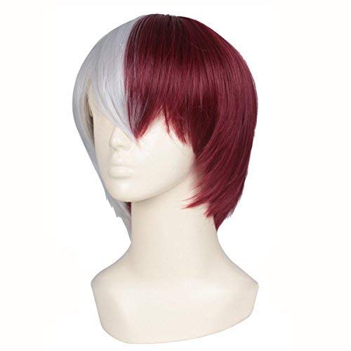 ColorGround Half Silver White Half Red Cosplay Wig for Halloween