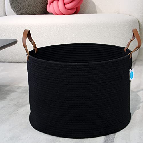 Casaphoria XXXLarge Cotton Rope Basket for Living Room - Woven Storage Basket with long Handle for Blankets, Towels and Pillows Laundry Hamper | Black (20" x 20" x 13") by Casaphoria - Used condition - Image 6