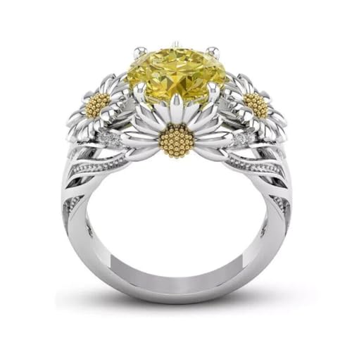 925 Sterling Silver Round Cut Yellow Sapphire Gemstone Sunflower Milgrain Engagement Wedding Ring for Women's In 14K White Gold Finish2
