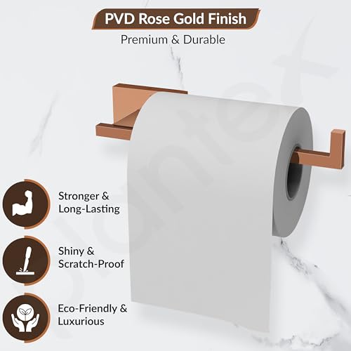 Image of Plantex 304 Grade Stainless Steel Toilet Paper Roll Holder for Washroom /Tissue Paper Stand for Kitchen /Bathroom Accessories - Benz (Rose Gold)