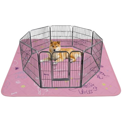 Image of IEUUMLER Washable Pee Pads for Dogs, 1 Pack Non-Slip & Waterproof Pack Whelping Pad, Reusable Washable Puppy Potty Training Pad with Fast Absorbent for Playpen EU007 (Pink Dinosaur, 48 inchX48 inch-1pcs)