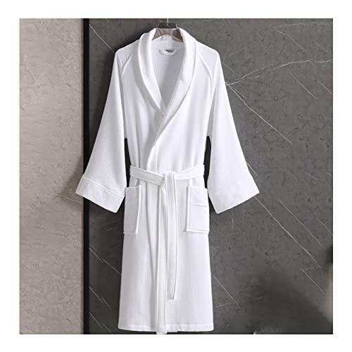 GHYUBYER Bathrobe Towel for Women，100% Cotton Terry Robe, Unisex Men Women, Lightweight, Soft, Absorbent, Spa, Pool (Color : White, Size : X-Large)2