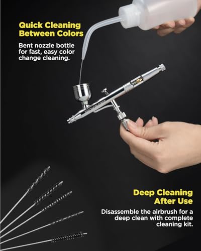 InoKraft Airbrush Kit with Air Compressor- 1/6 HP Quiet Air Compressor, Gravity Airbrush with 3 Tips 0.2, 0.3 & 0.5 mm- Hose, Holder, How-To Guide- Airbrush Paint Set for Model Painting gift 4 Colors