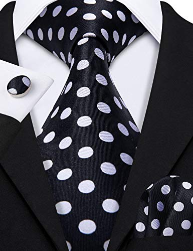 Image of Barry.Wang Ties for Men Silk Tie Sets Polka Dot Woven Necktie Pocket Square Cufflinks Business Wedding