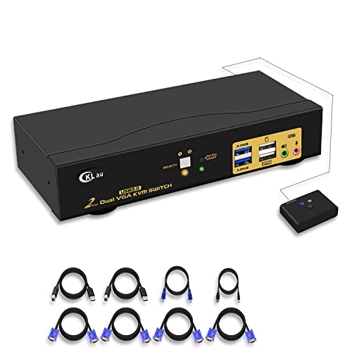 Cklau 2 Port Usb 3.0 Dual Monitor Vga Kvm Switch With Audio And Cables, 2 Monitors 2 Computers Video Keyboard Mouse Printer Peripheral Selector Sharing Switcher Box Support Ddc, Hotkey Switching #TOP11