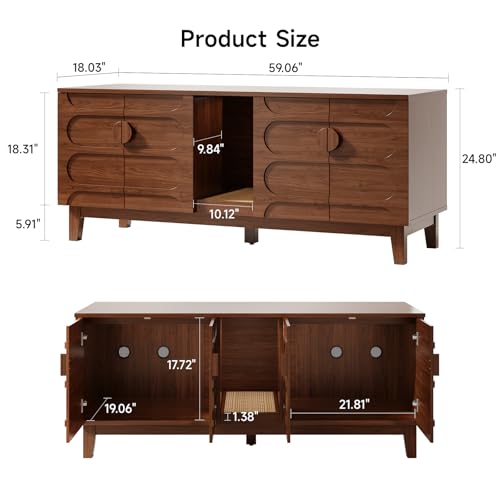 Image of ONBRILL 59 inch Cat Litter Box Enclosure for 2 Cats, Cat Litter Boxes, Walnut