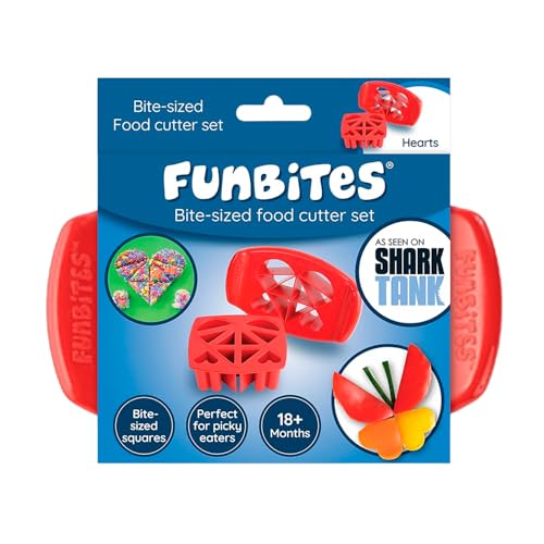 FUNBITES Sandwich Cutter for Kids Lunch, Mini Cookie Cutters, Bento Box Accessories, Cuts Food into Bite-Size Shapes for Toddler Lunch, Great for picky eaters - Red Hearts 1pk