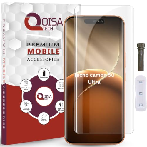 Image of Advanced HD+ UV Tempered Glass Screen Protector For Tecno Camon 50 Ultra 5G (6.78 Inch, Pack of 1) Full Adhesive UV Curved Screen Guard, Case Friendly with installation kit & Guide