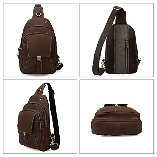 Hespary Vintage Genuine Leather Chest Bag Shoulder Bags Crossbody Sling Backpack For Men Fits 10.5" Ipad #TOP1