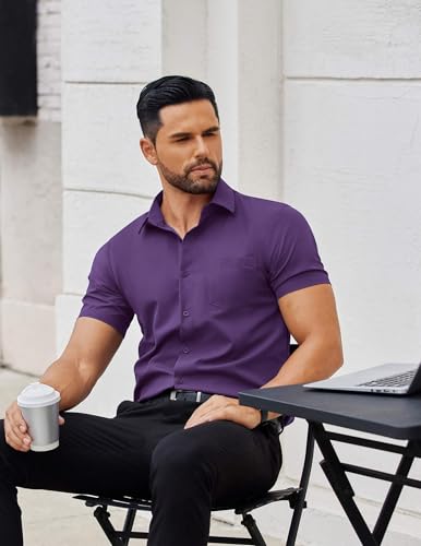 COOFANDY Men's Button Down Shirts Short Sleeve Casual Dress Shirts Untucked Summer Shirt with Pocket3