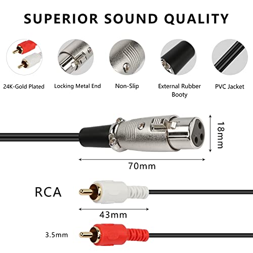 MEIRIYFA XLR Female to Dual RCA Male Plug Y Splitter Stereo Audio Cable, 3 Pin Connector Adapter (1.5M), 1.5 meters - Image 3
