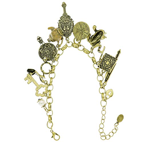 Vintage Gold Fairytale Lucky Charms Link Chain Cuff Bangle Bracelet Wonderland Style Frog Mirror Clock Heart Teapot Pendants Party Friendship Gift #TOP5