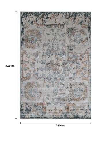 Image of 8x11 Feet (240x340 CM) Carpet for Living Room Hall & Drawing Room - Ivory Multi Modern Abstract Geometric Silk-Touch Luxury Hotel-Style Washable Anti-Skid Turkish Area Rug