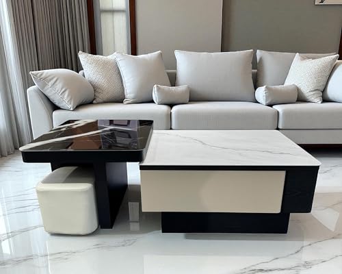 Image of The Attic Louis Coffee Table Set with 2 stools, Modern Coffee Table for Living Room