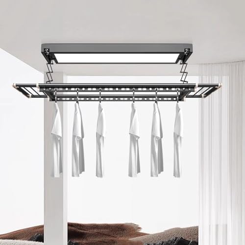 Ceiling Clothes Dryer Aluminium and Steel Electric Clothes Dryer with Remote Control,Ceiling Mounted Pulley Clothes Airer Invisible Electric Clothes Hanger Remote Control Lifting Balcony Emb