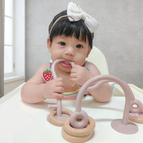 Image of Socub High Chair Toys with Suction Cups for Infant Toddlers 6-12 18 Months, Educational Interactive Table Toys | Silicone Teething Toy | Baby Sensory Chew Toy for Baby Boys Girls (Pink)