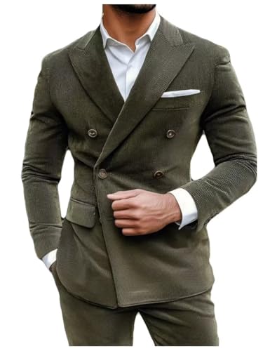 Mens Blazer Double Breasted Striped Corduroy Jacket Business Evening Winter Spring