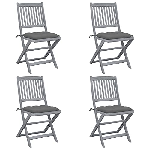 Mimdixy Sillón de relax para exterior, silla de jardín, plegable, 4 unidades, con cojín de madera maciza de acacia, para jardín, terraza y balcón, se puede montar rápidamente