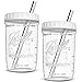 INIFLM 2 szt. słoików Mason Jars Szklane kubki, 740 ml kubki do herbaty z białymi pokrywkami i srebrnymi słomkami, wielokrotnego użytku podróżna szklana butelka do picia Boba kubki