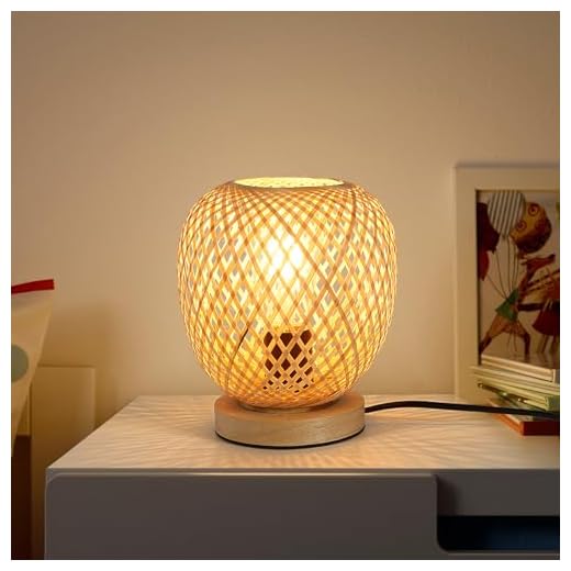 Bambú Trenzado Lamparas De Mesita De Noche,Boho Lampara Escritorio base De Madera Creativa Hecha A Mano E27 Decorativa Lampara Mesita Noche Para Dormitorio Comedor Fiesta De Bodas Regalo Interior