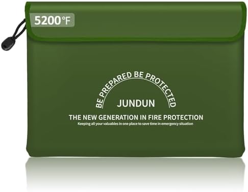 JUNDUN Feuerfeste Dokumententasche (36x26cm, 5200°F), Feuerfeste Geldtasche | Tresor Feuerfest Wasserdicht Geldscheine Aufbewahrung Aktentasche Für Dokumente/Geld/Passport/Bankdate