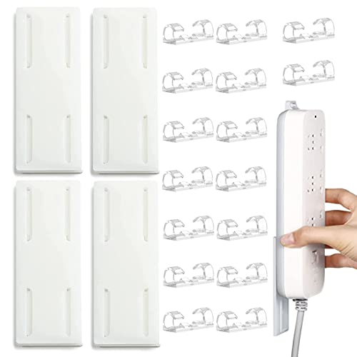 4 pezzi Porta prese Adesivo, Porta Ciabatta Elettrica, Fissatore Per Presa Di Corrente con 16 Clip per Cavi, Fissatore per Presa, Supporto per Scheda di Alimentazione Autoadesiva per Router WiFi,Presa