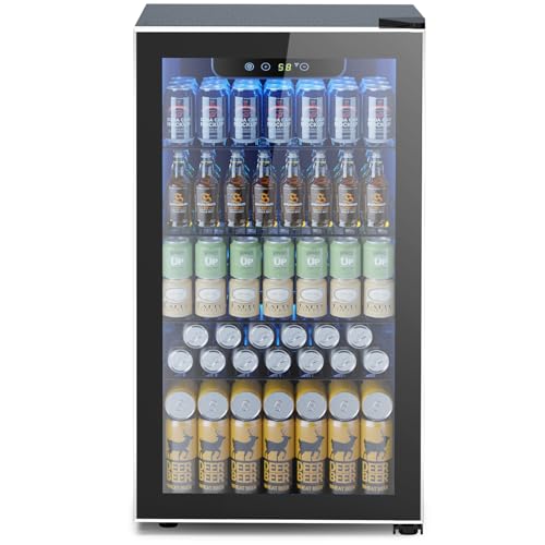 Mini Fridge 130 Can Beverage Refrigerator Cooler, 3.2 Cu.Ft Drink Fridge for Soda Wine Beer, Adjustable Temperature Control for Home Office, Black